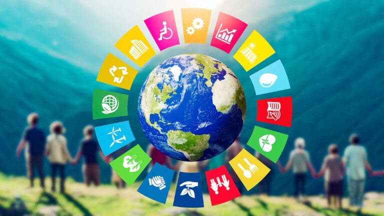 the UN Sustainable Development Goals (SDGs) color wheel